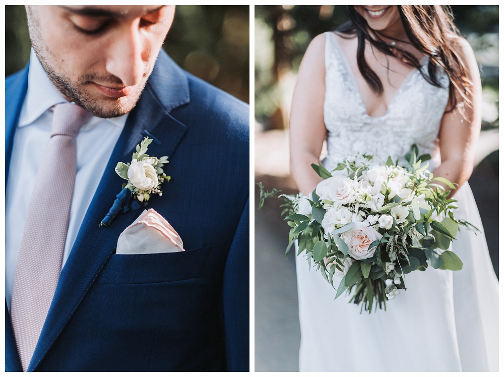 Blush and white bouquet & boutonniere, Brooklyn NY, Rebecca Shepherd Floral Design